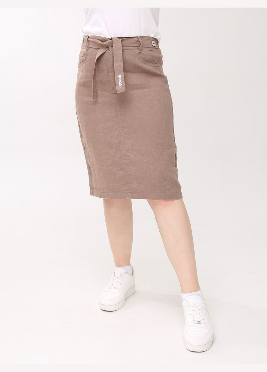Коричневая повседневная однотонная юбка женская коричневая льняная летняя меди Estensivo карандаш