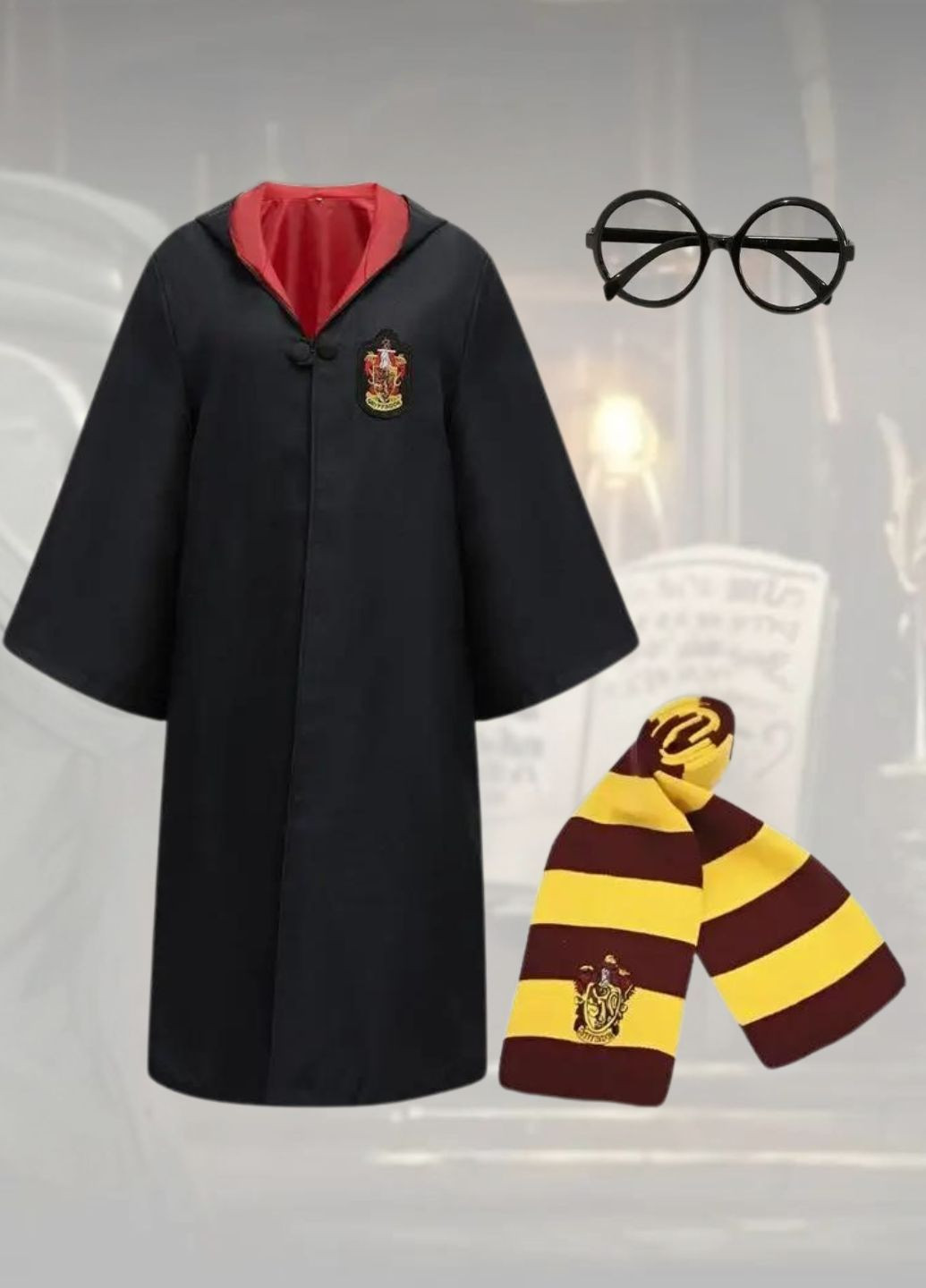 Костюм чарівника Гаррі Поттер мантія з емблемою Грифіндор комплект 3 предмети шарф та окуляри (90011) My Kigu (363024900)