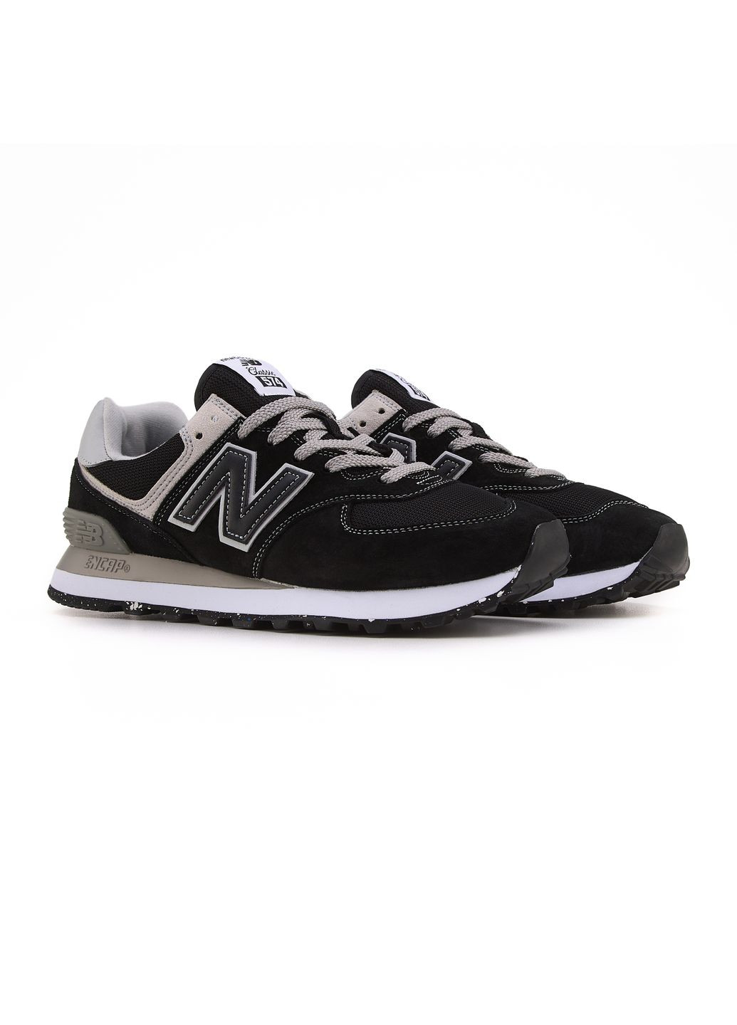 Серые демисезонные кроссовки мужские new balance 574 black white grey нью беланс 574 No Brand