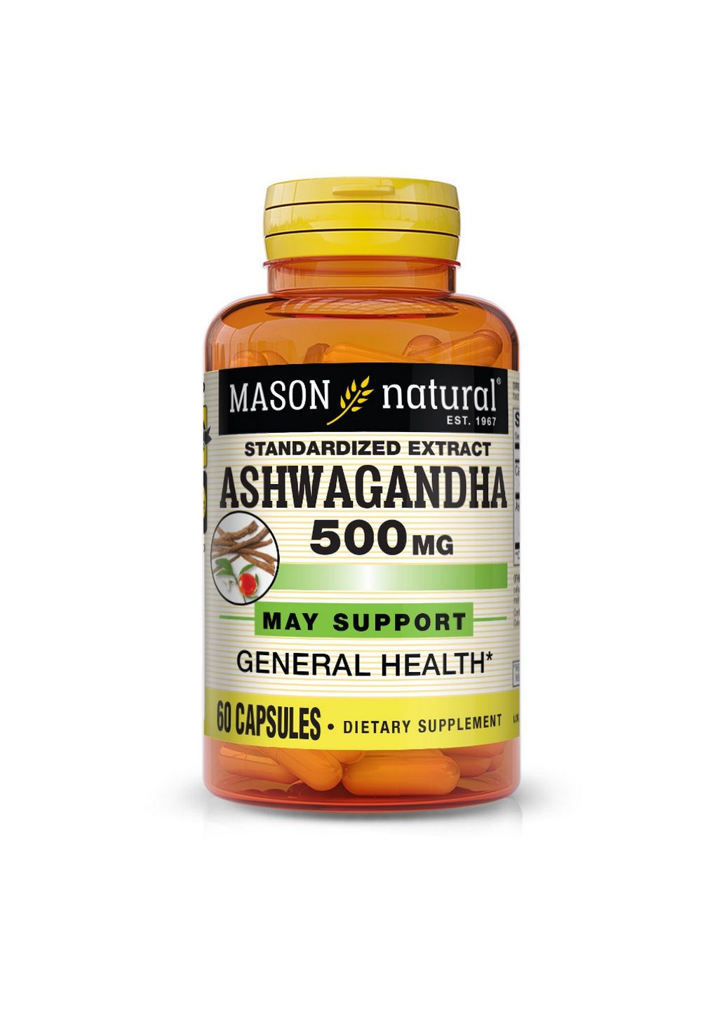 Натуральная добавка Ashwagandha 500 mg, 60 капсул Mason Natural (293418232)