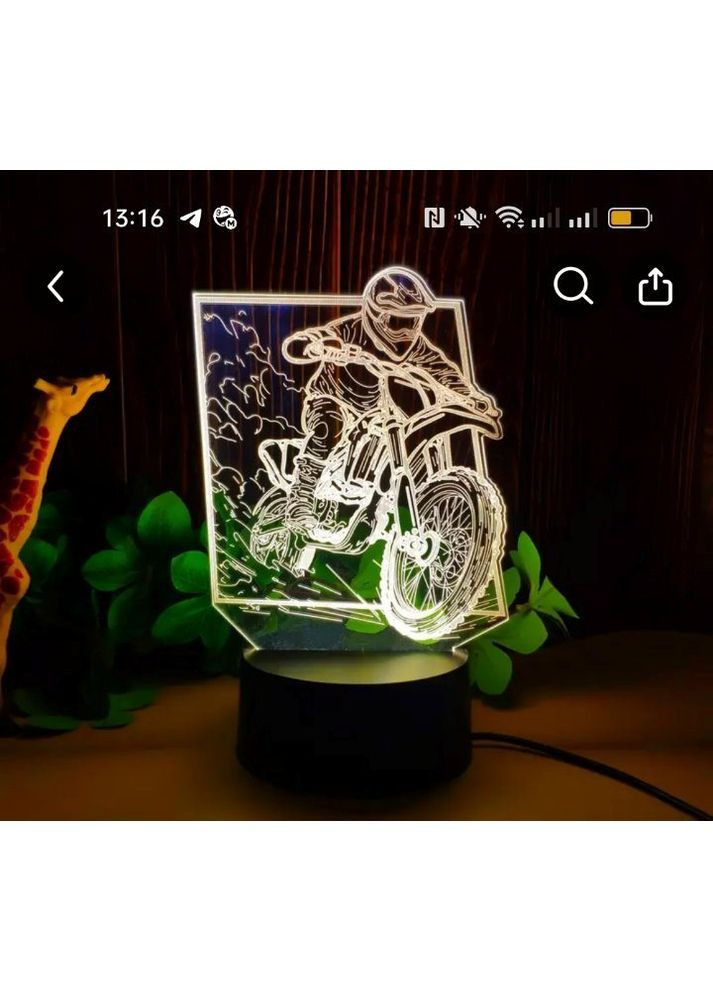 Акриловый 3D светильник - ночник мотоцикл байкер кросс эндуро мото в рамке 1 цвет No Brand (369143663)
