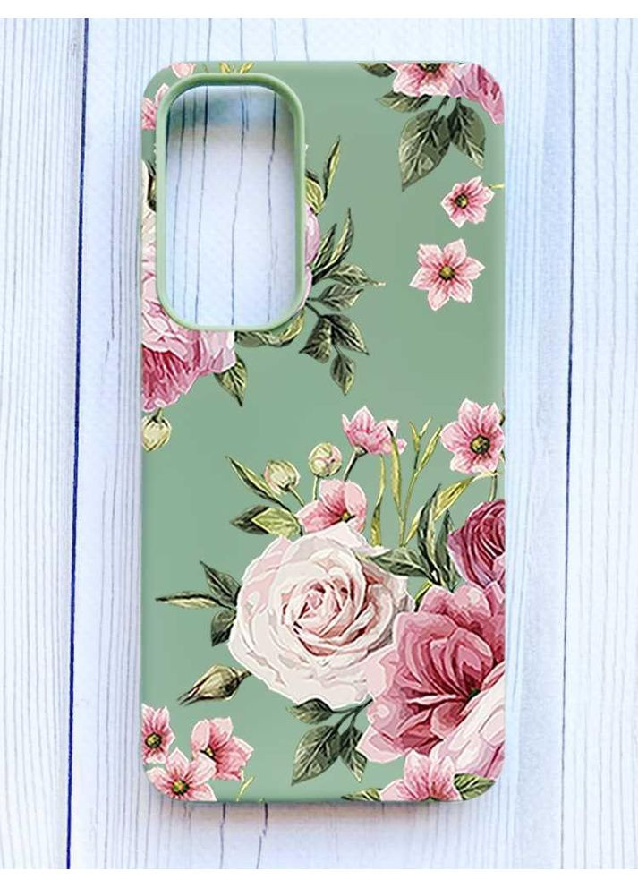 Матовий оливковий чохол на Samsung Galaxy S24 FE Рожеві квіти (принт 287) Creative (355393007)