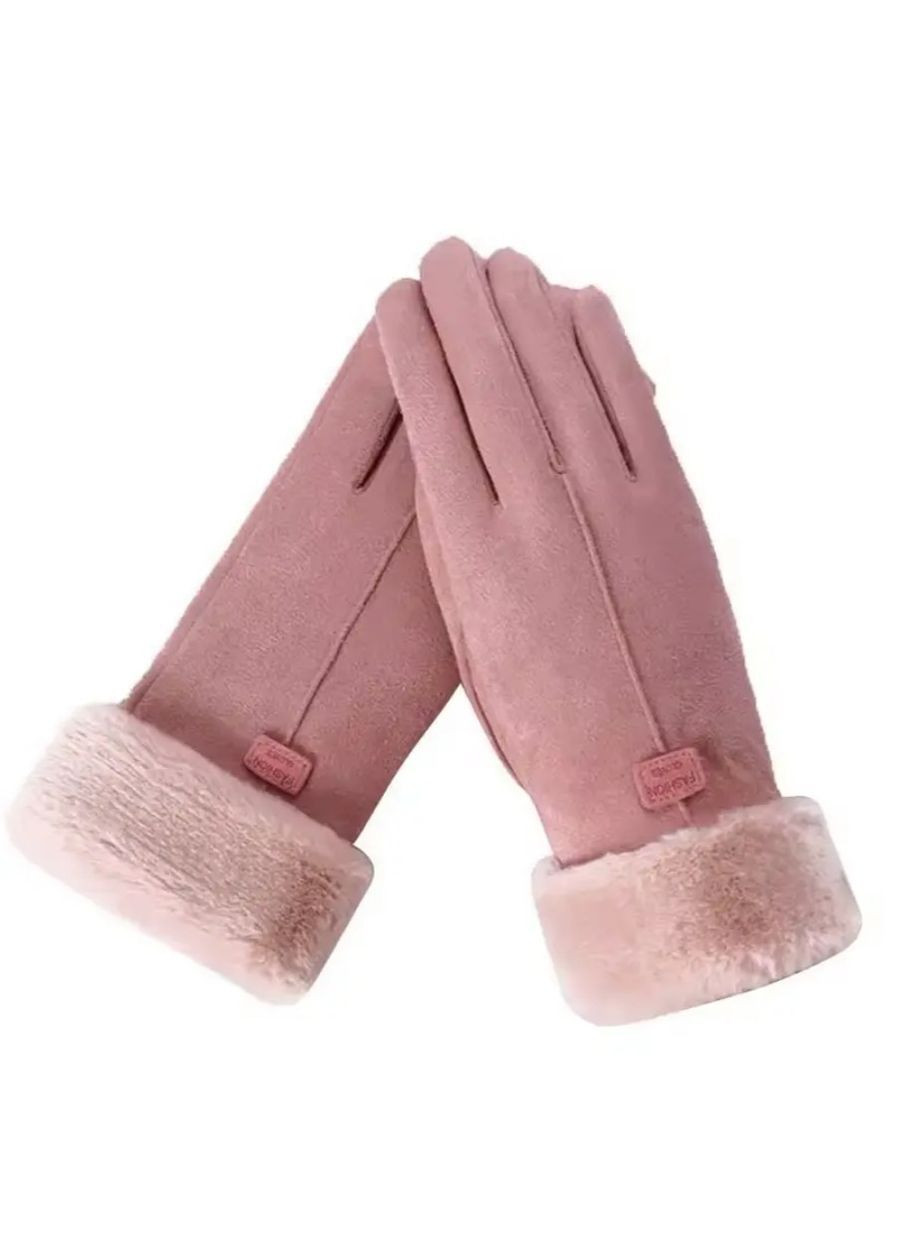Жіночі зимові сенсорні рукавички з замші з хутряною підкладкою, стильні теплі рукавиці One Size рожеві No Brand (362961357)