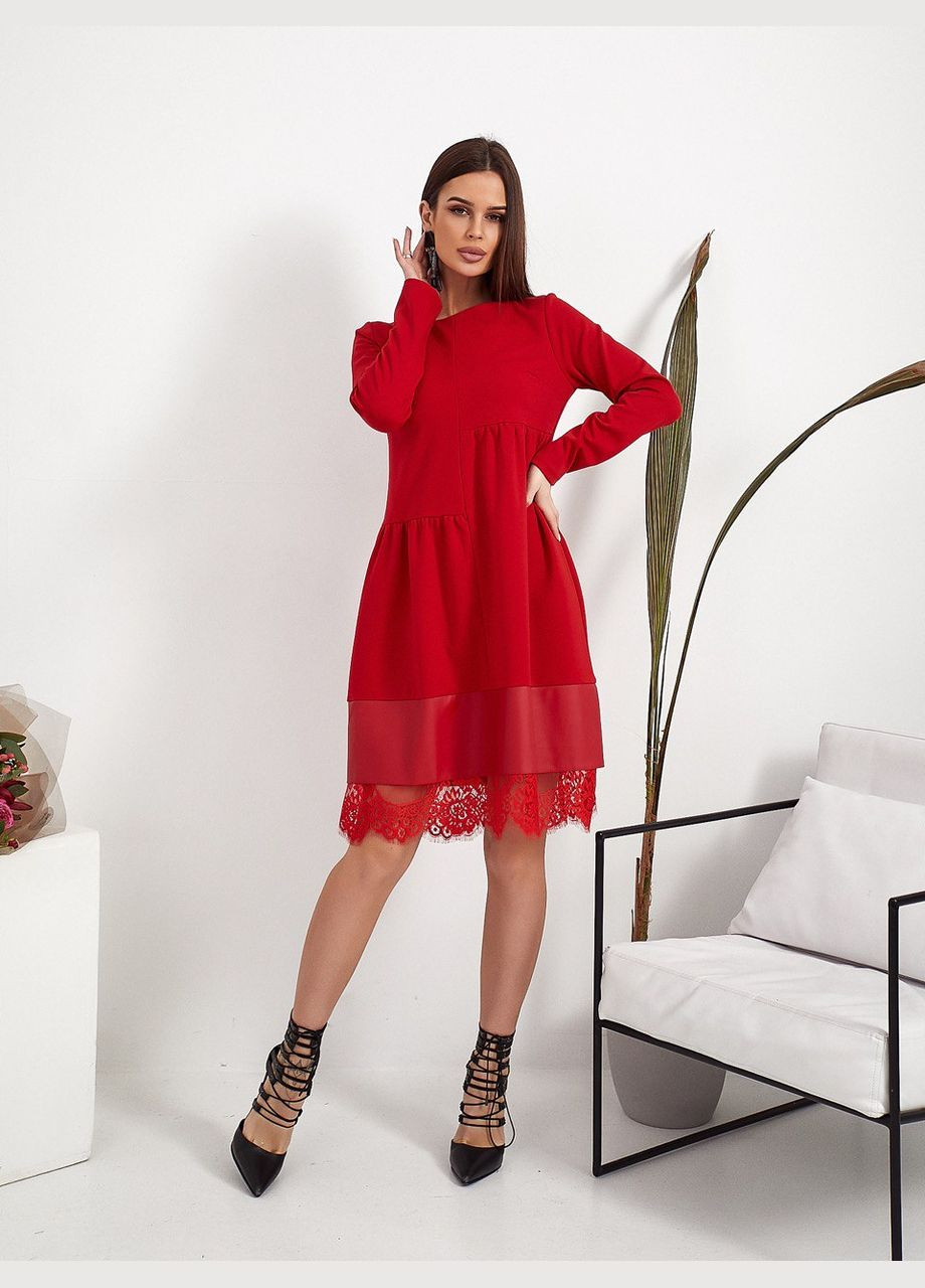 Червона святковий, коктейльна, ділова, повсякденний, кежуал, вечірня стильна сукня з мереживними деталями No Brand