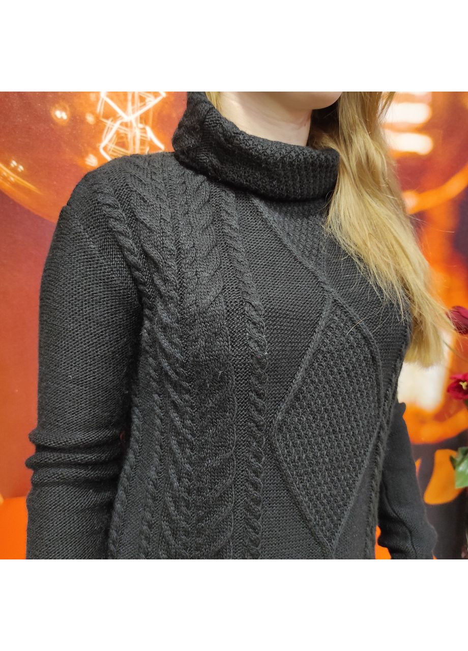 Чорний демісезонний светр жіночий трикотаж геометричний візерунок горло 44/46 No Brand