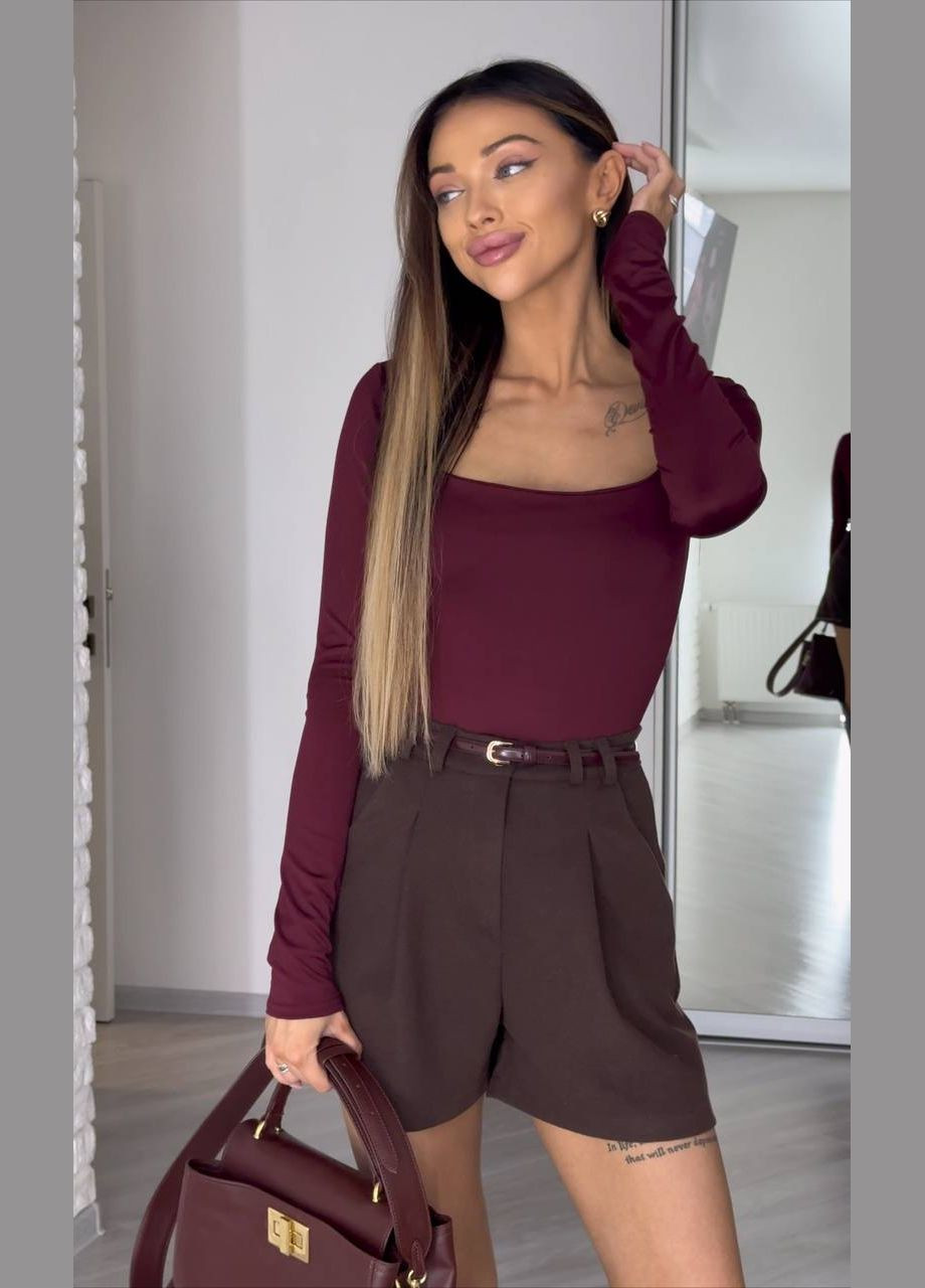 Женский обтягивающий боди-лонгслив с длинным рукавом бордовый. No Brand (316232116)