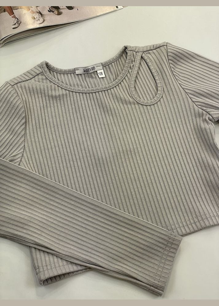 Сірий демісезонний комплект для дівчинки лонгслів та палаццо в рубчик Mevis