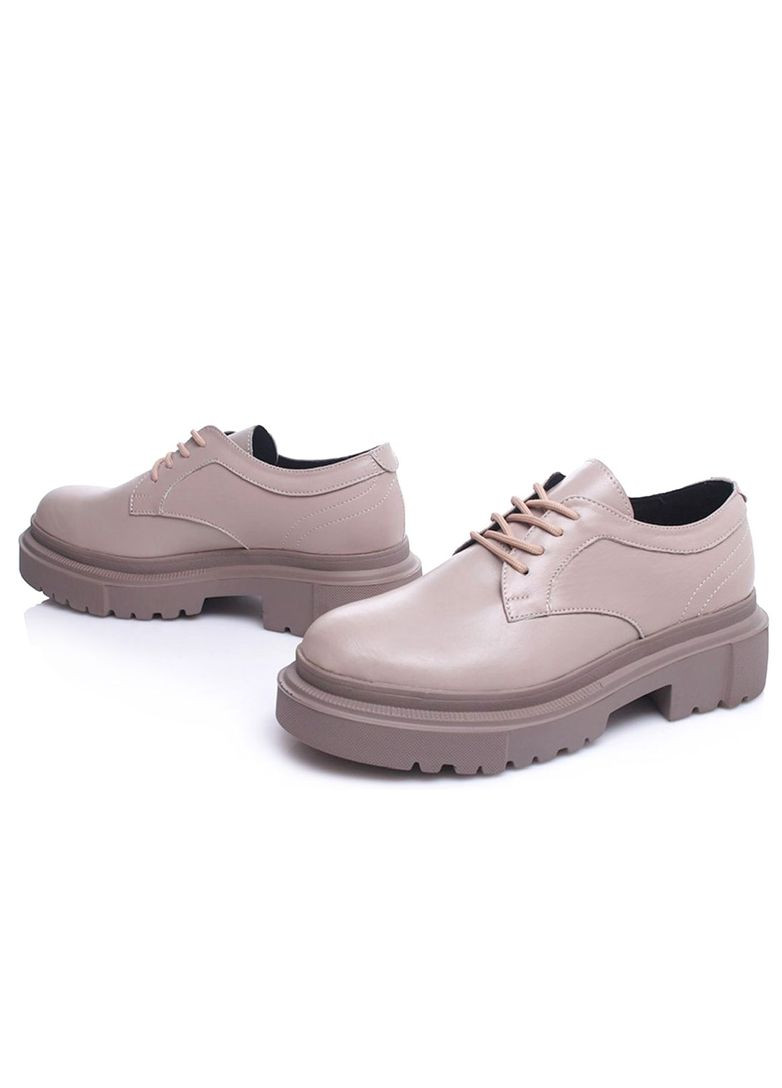 Fashion Женские кожаные туфли на шнуровке, цвет мокко. дерби темно-бежевый з натуральная кожа, украина — демисезон (348472366)