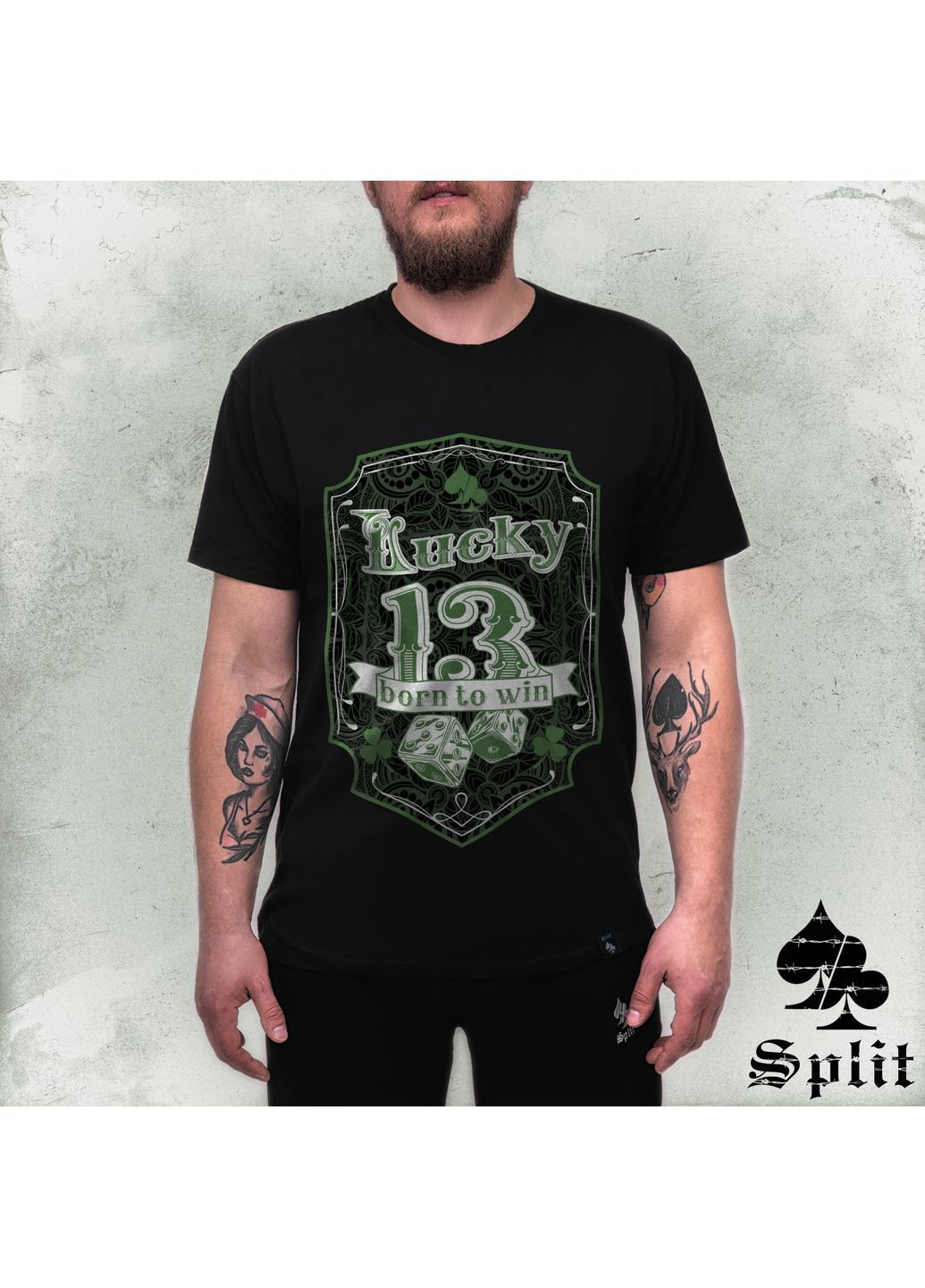 Черная футболка мужская lucky 13 черного цвета No Brand