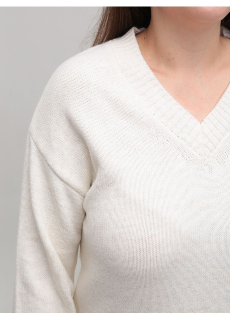 Молочный зимний свитер женский белый с v-образным вырезом джемпер Karon Пряма