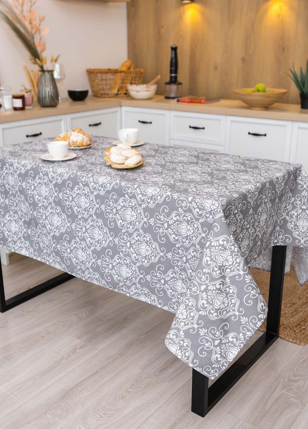 Скатертина бавовняна "Вензель" (сірий) 2.2м х 1.5м (розкладний стіл) Homedec - (352767928)