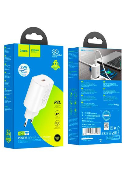 Зарядний пристрій (6931474760067) Hoco N22 Jetta USB-C PD25W White (370017822)
