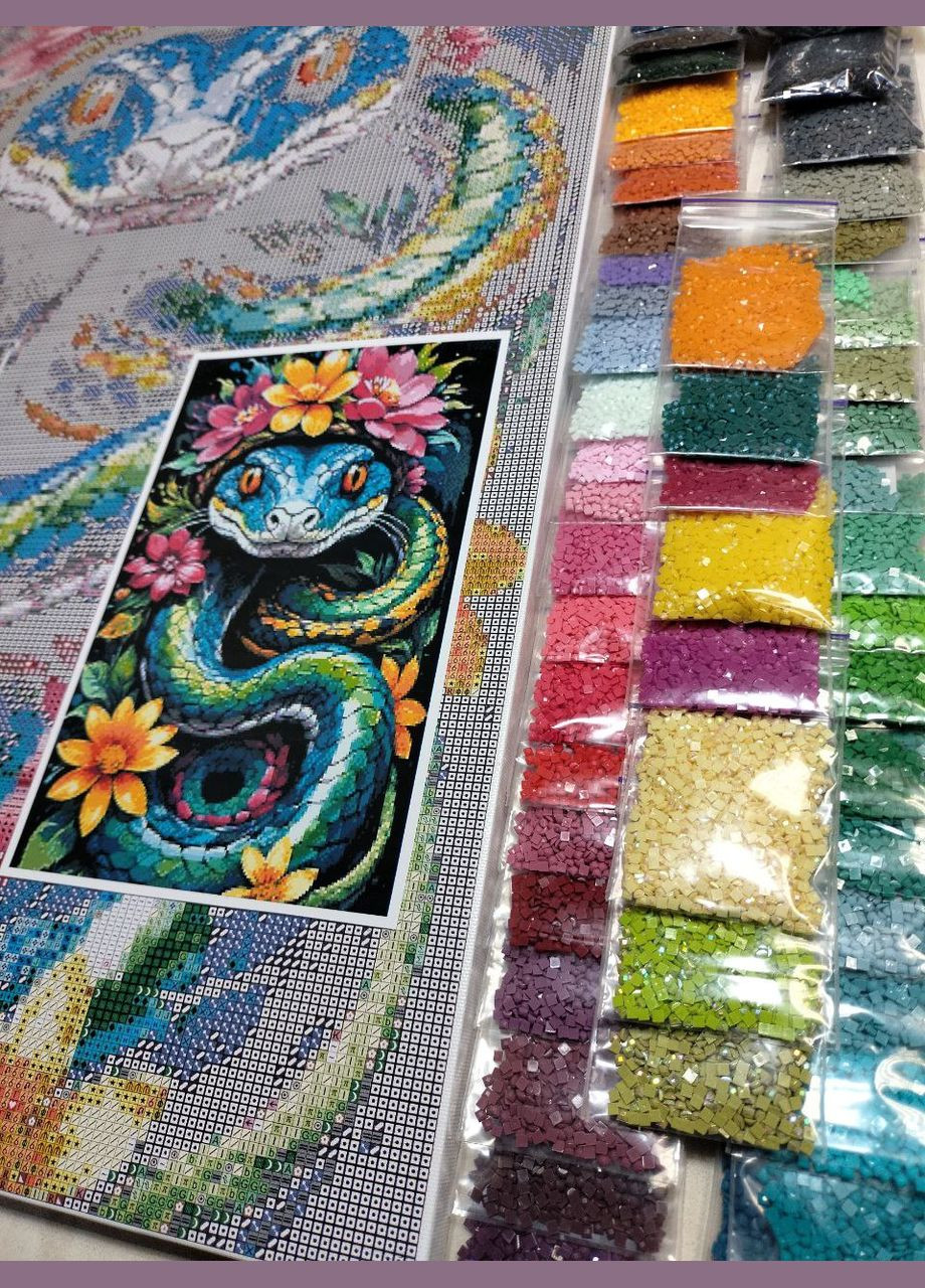 Набор алмазной мозаики НА подрамнике АЛМР-234 "Змей в цветах", 40*65см АлМазка (315638257)