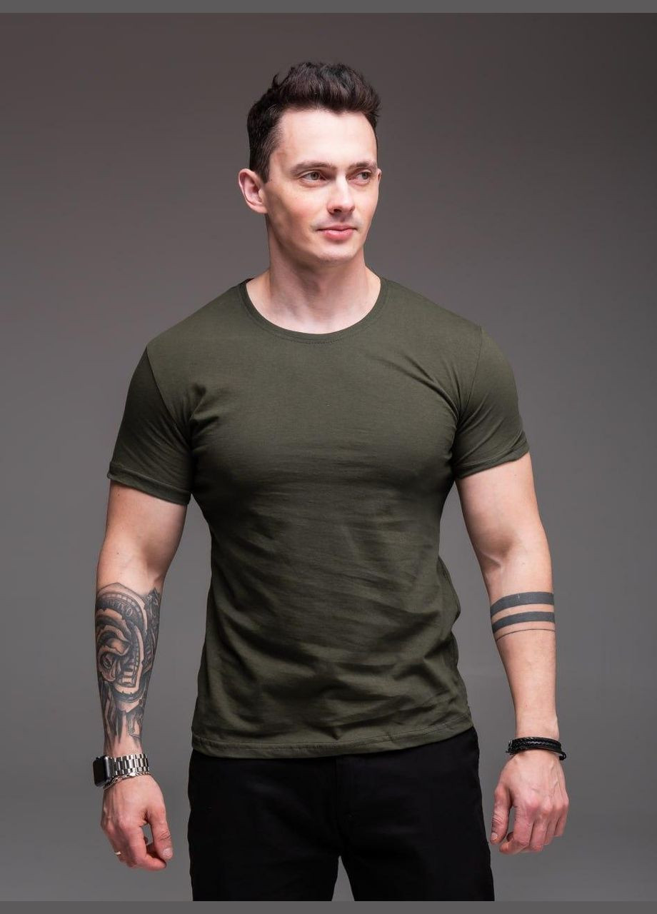 Хакі (оливкова) футболка чоловіча - однотонна, вільна з коротким рукавом JUGO R.A Drop № 2365
