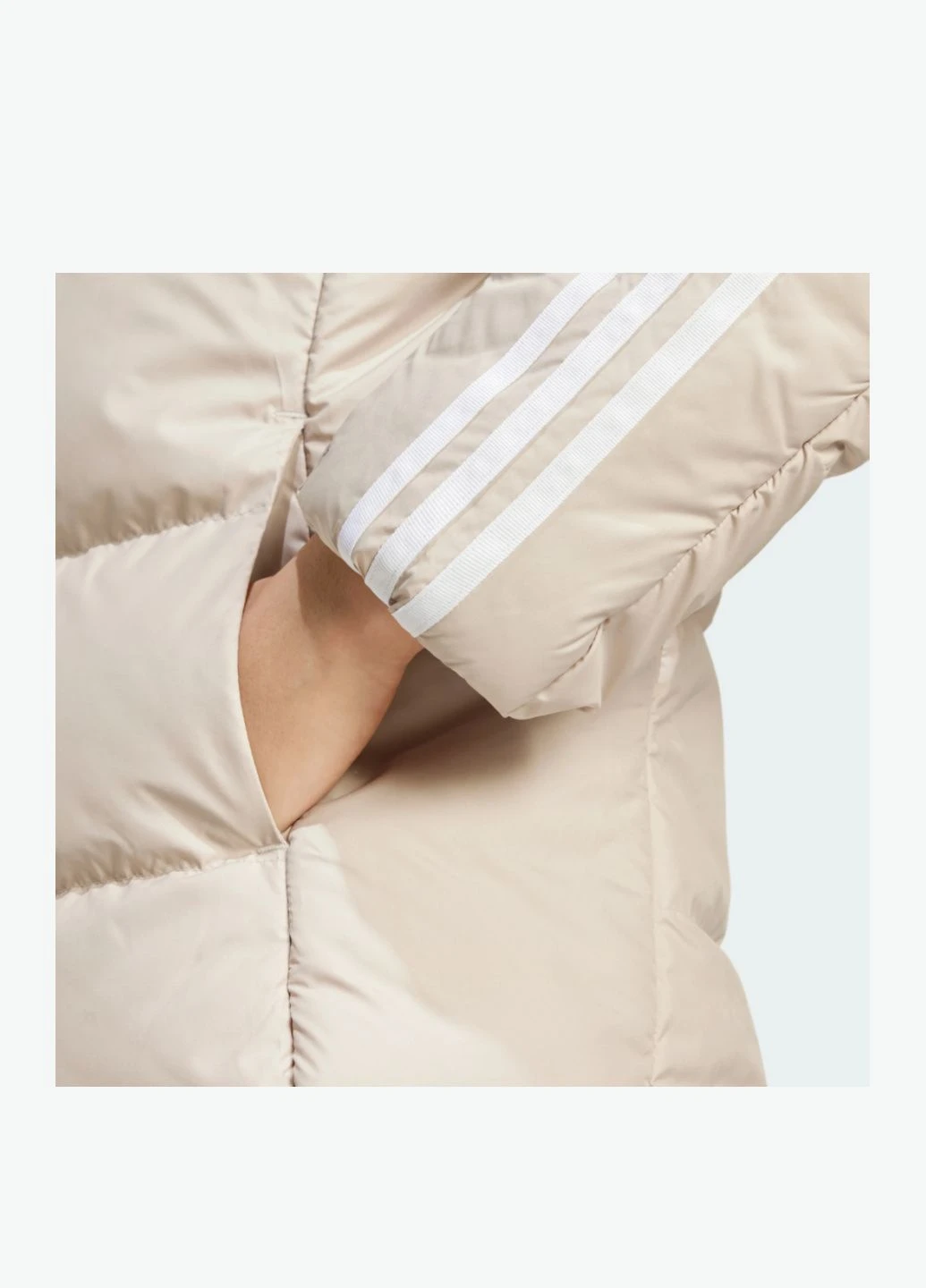 Бежева пуховик essentials 3-stripes mid down hooded sportswear ix8924 adidas