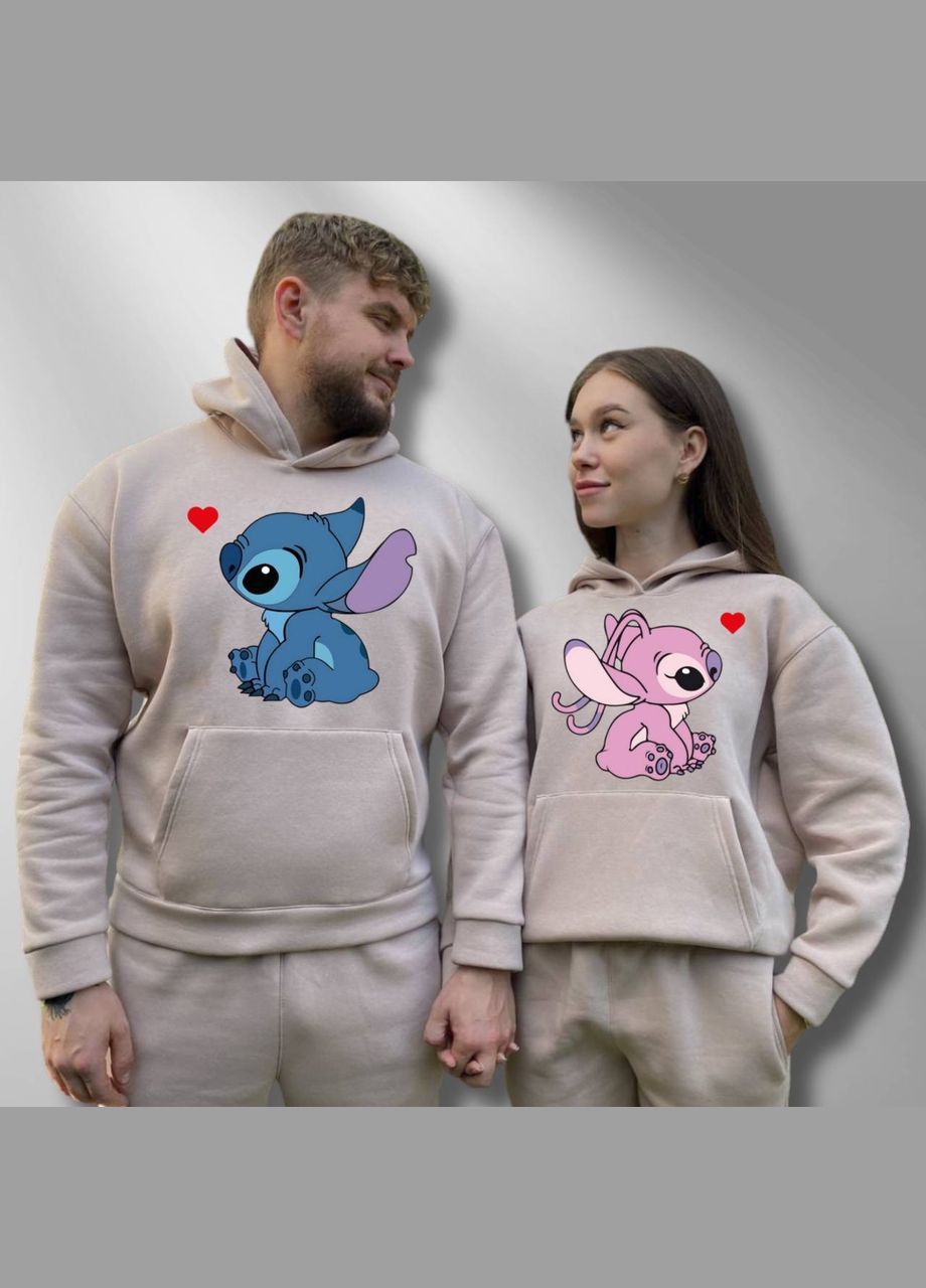 Парные худые теплые с капюшоном, Таш, принт "Стич и Энджел" (212) Hand Made (358896617)