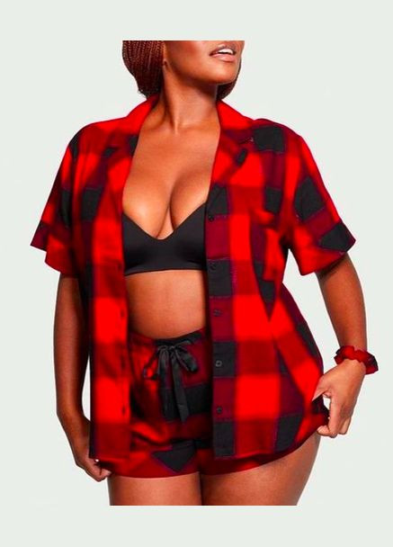 Красная пижама (рубашка + шорты) женская фланелевая красная Victoria's Secret