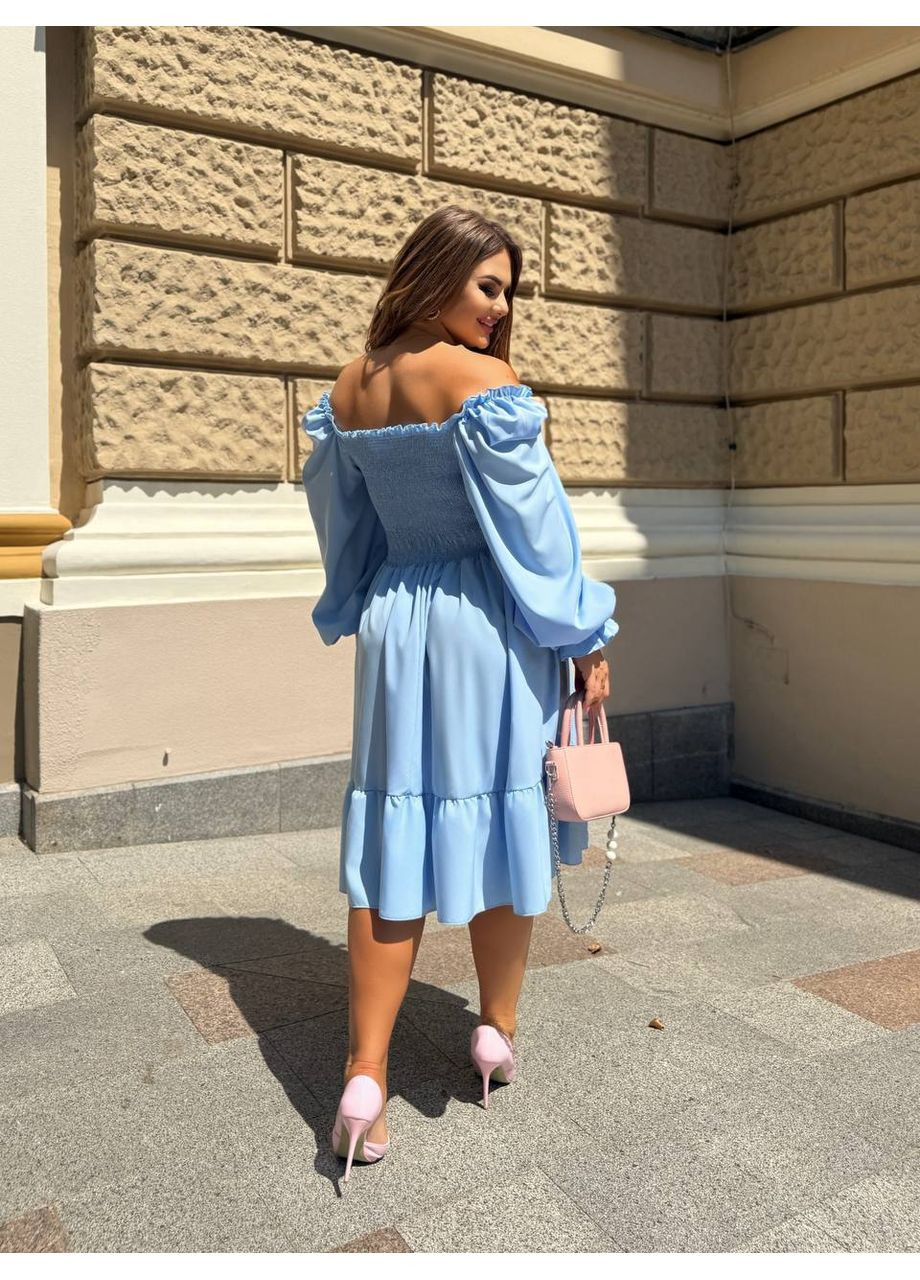 Голубое повседневный платье женское а-силуэт Гермес однотонное