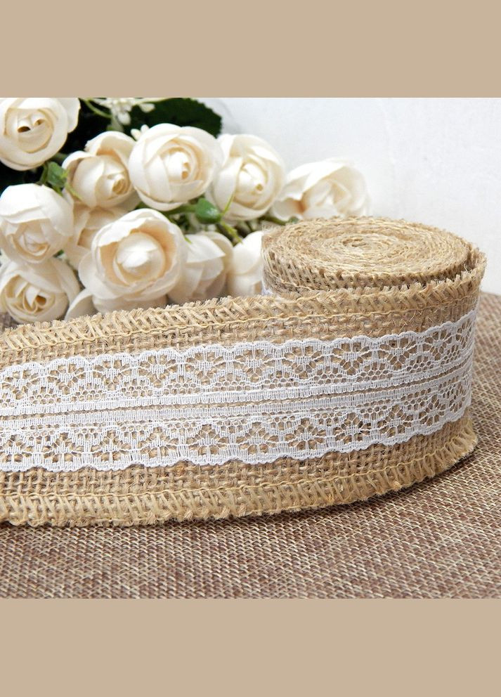 Лента из мешковины с кружевом Веерок, 5 см, 2 м No Brand (340483053)