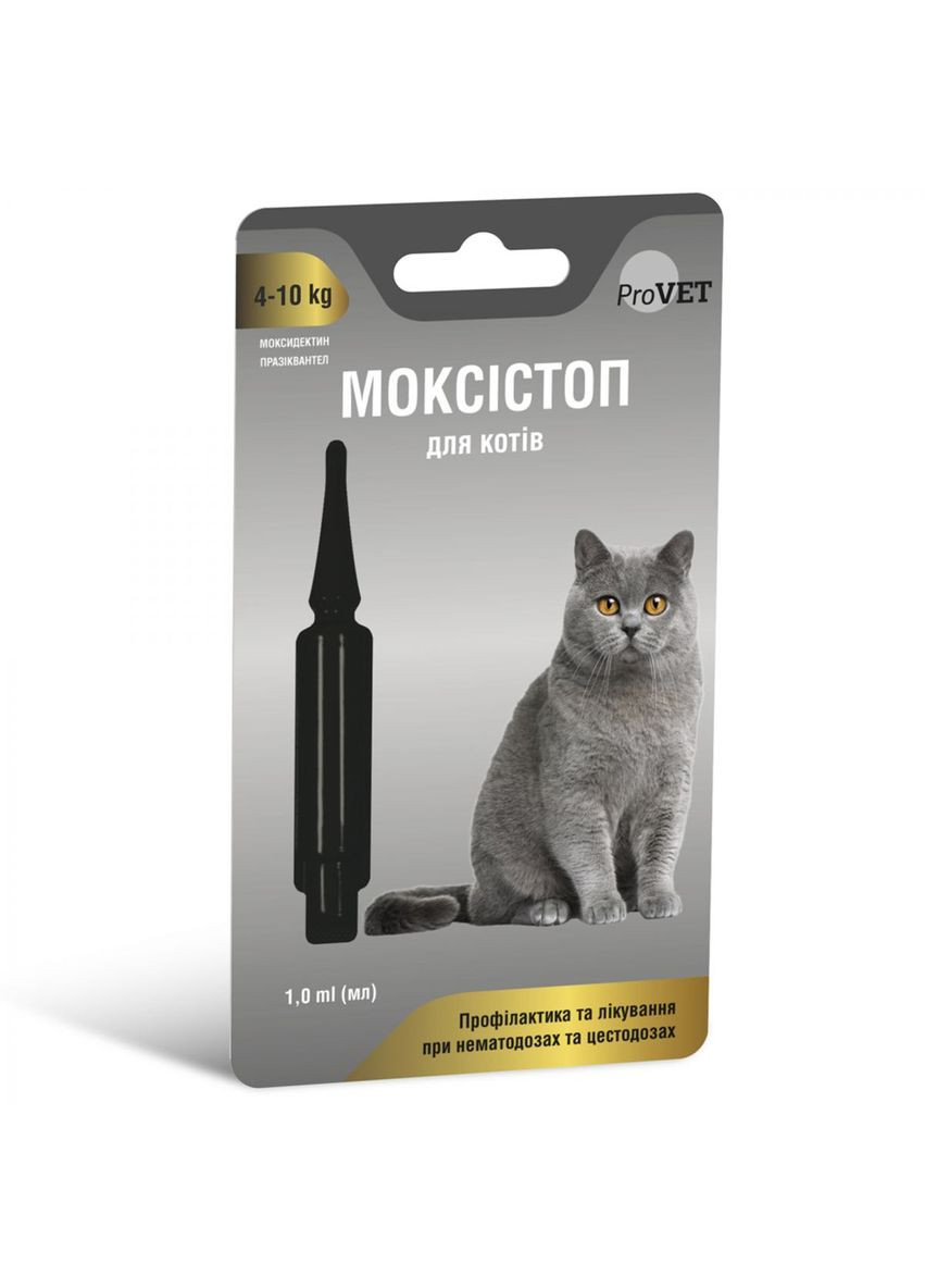 Капли на холке для средних кошек Моксистоп для лечения и профилактики гельминтозов, 1шт ProVET (292114909)