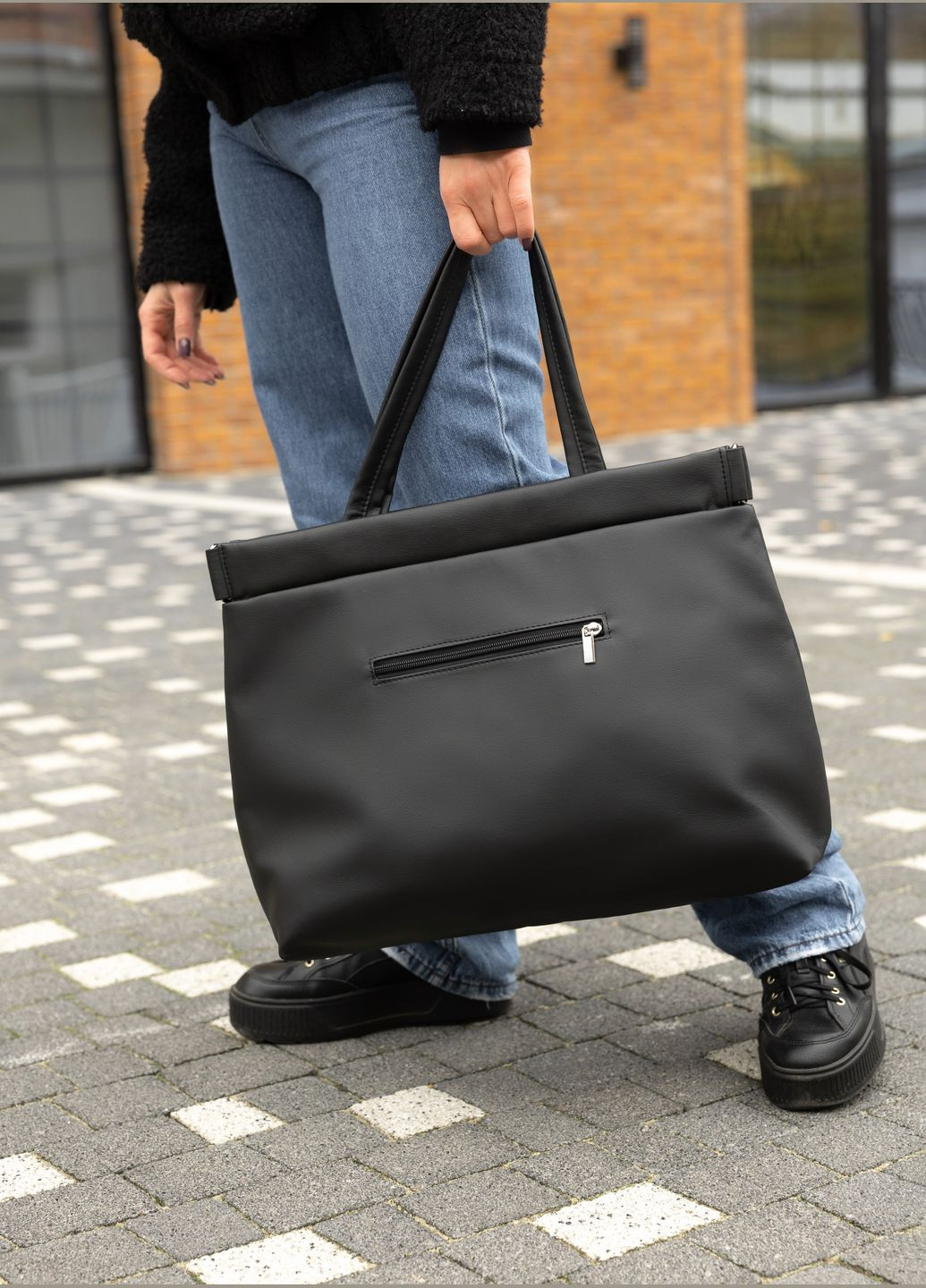 Женская большая сумка шопер строченая черная Sambag (326801662)