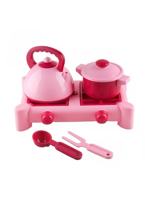 Детский игровой набор посуды с газовой плитой 70408(Pink) 6 предметов, розовый Юніка (366975396)