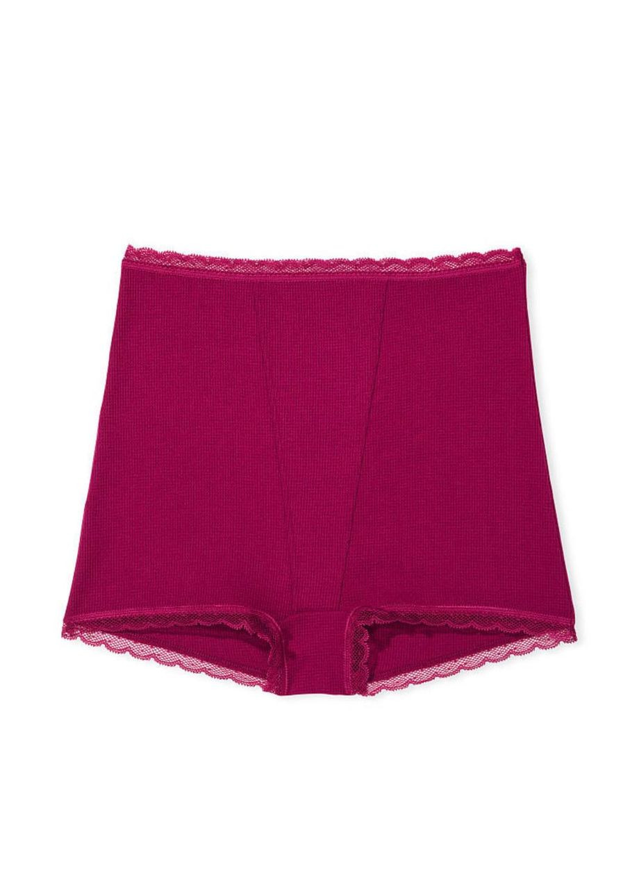 Трусики шорты женские Cotton High Waist hortie Claret М бордовые Victoria's Secret З мереживним поясом (316653584)