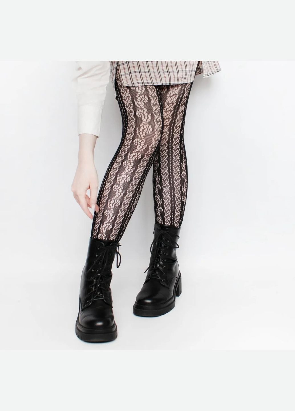 Чорні мереживні колготки в сітку щільні колготи вінтаж візерунок жіночі капронки one size еластичні ажурна сіточка декоративні No Brand (326599921)
