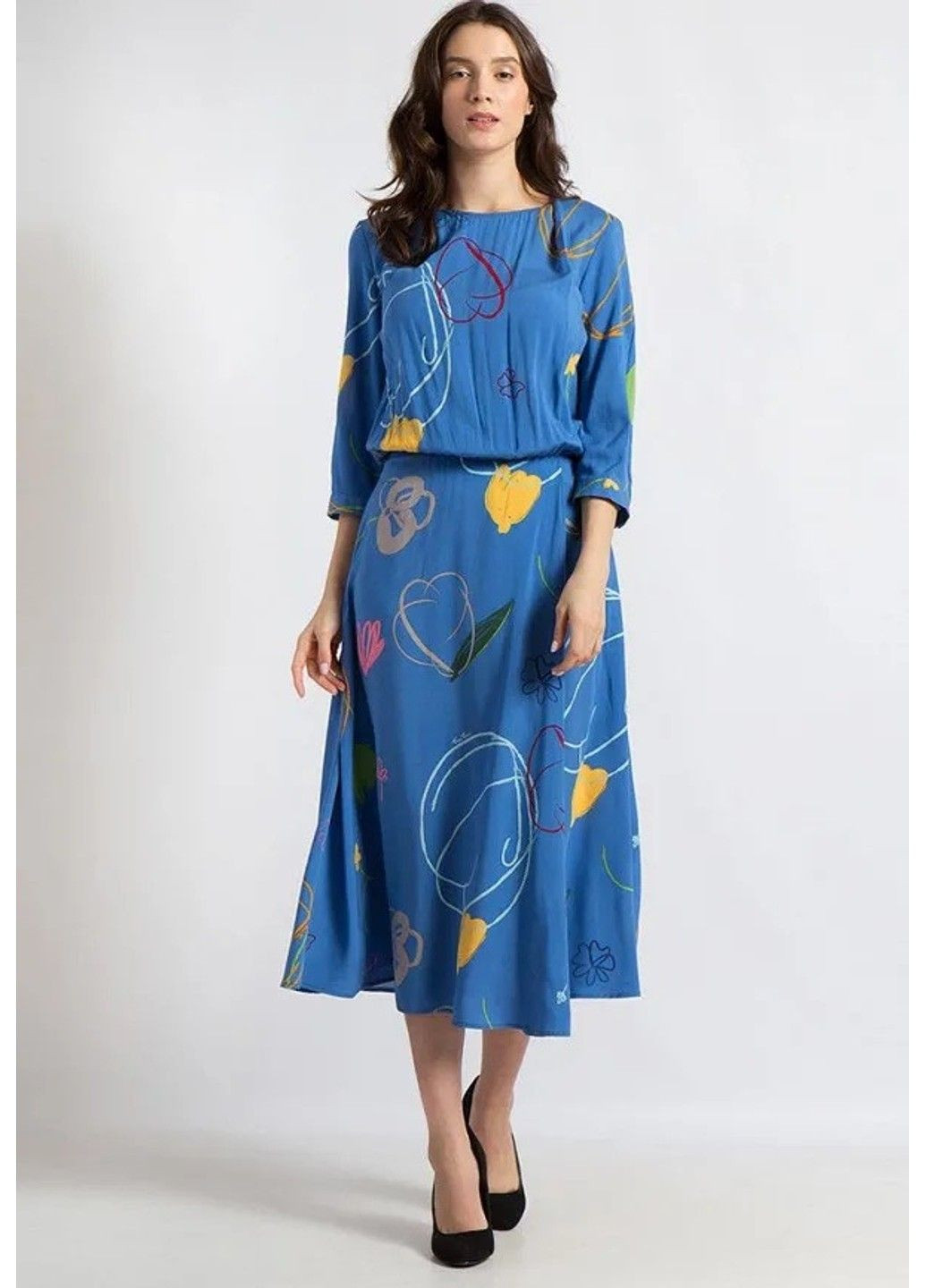 Синя кежуал сукня b18-11061-105 а-силует Finn Flare з геометричним візерунком