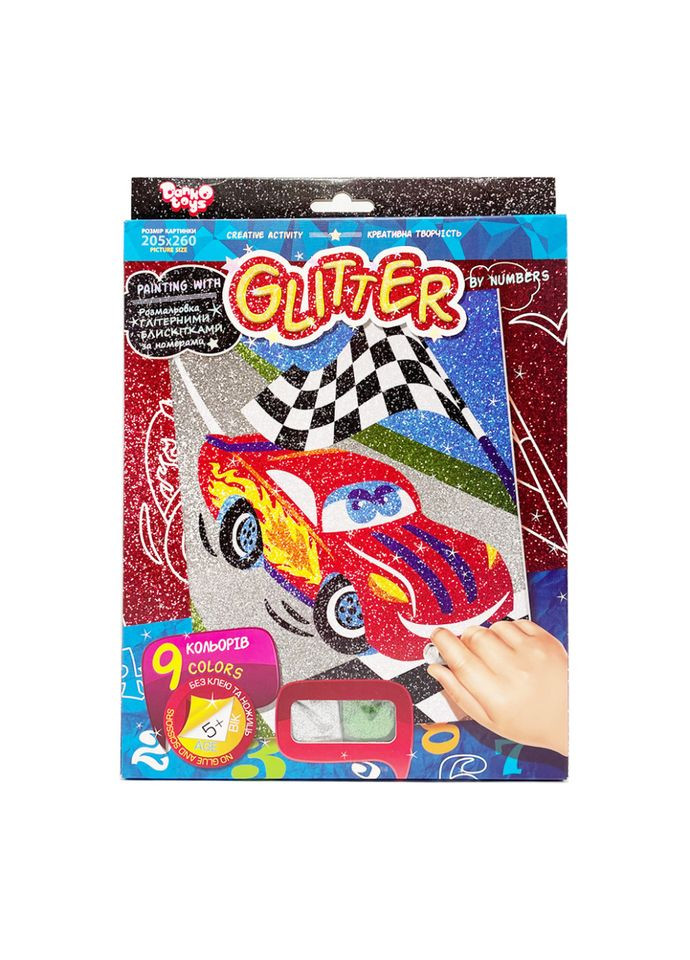 Розмальовка глітерними блискітками за номерами "Тачки" РГН-02-02 міні 20,5х26 см Danko Toys (307838172)
