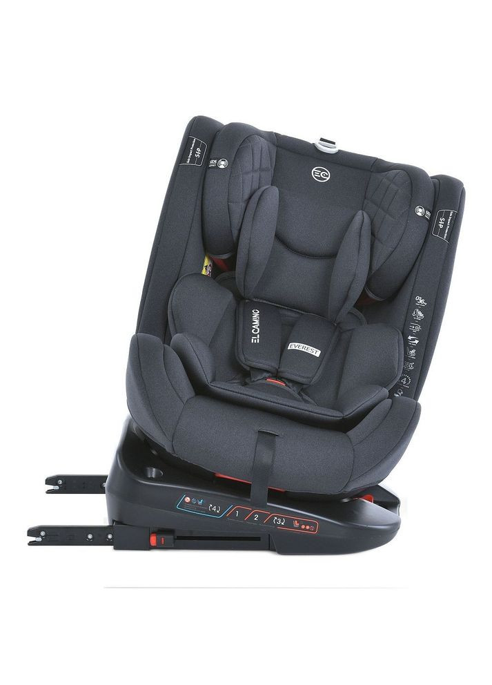 Автокрісло дитяче EVEREST Dark Gray 0-36кг 5-точкові ремені безпеки ISOFIX 360º Темно-сіре (ME 1114) El Camino (356677900)