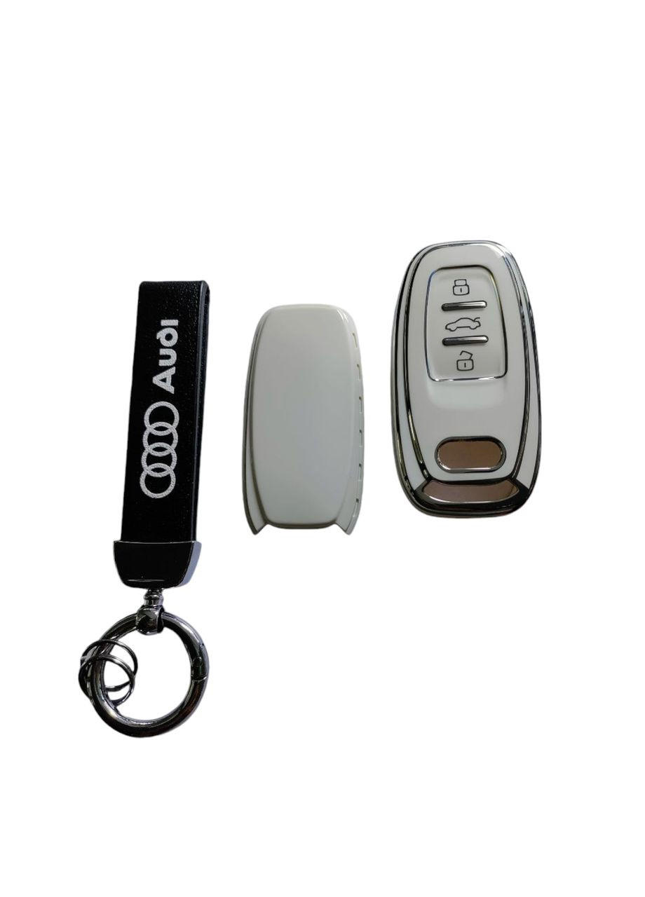 Чехол для ключа белый с серебряной рамкой. Audi (331018329)