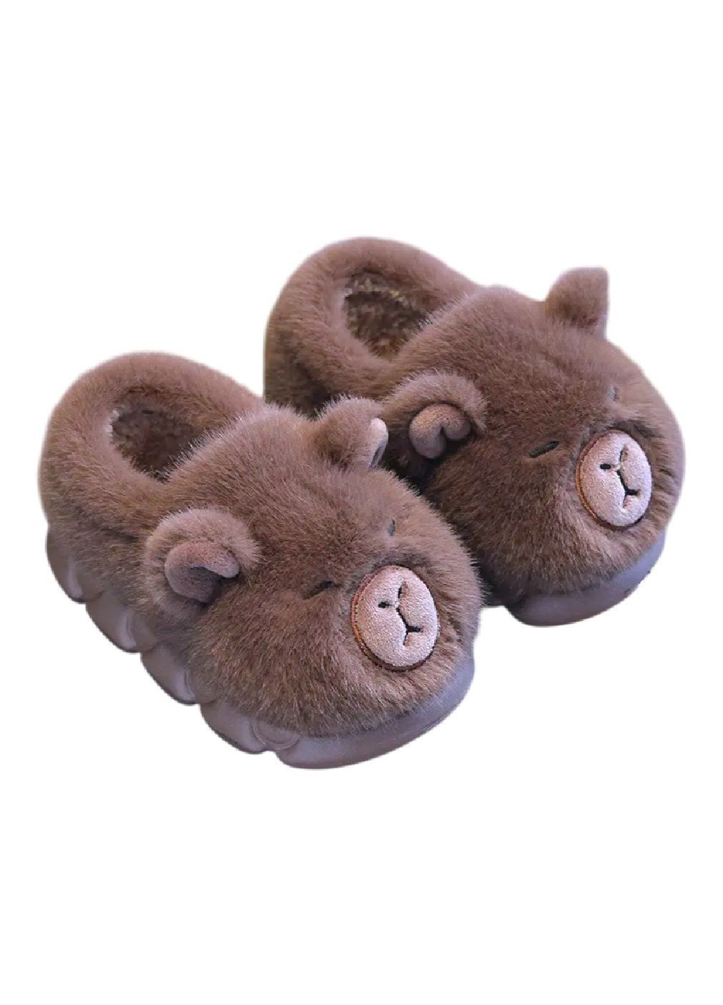 Коричневые детские плюшевые комнатные домашние теплые закрытые тапочки для детей мальчиков 26 см (481745-prob) капибара размер 42-43 Unbranded