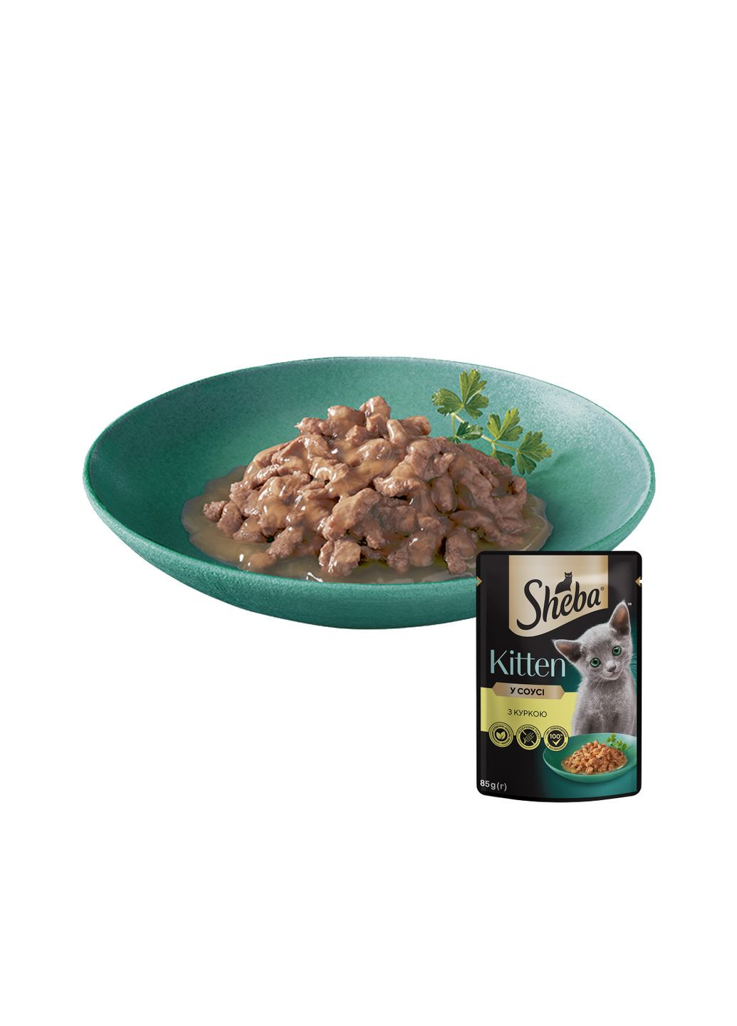 Вологий корм для кошенят з куркою в соусі, 85г Sheba . (303701242)