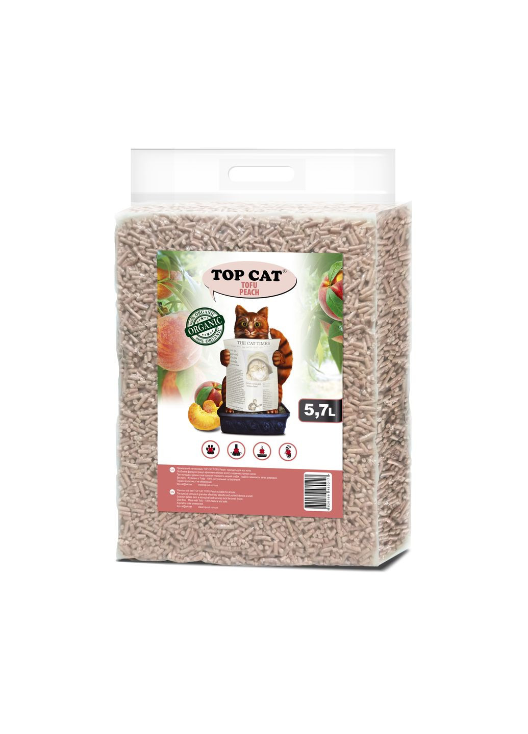 Наповнювач для котячого туалету Tofu Peach 480217 соєвий з ароматом персика 5,7 л Top Cat (266274674)