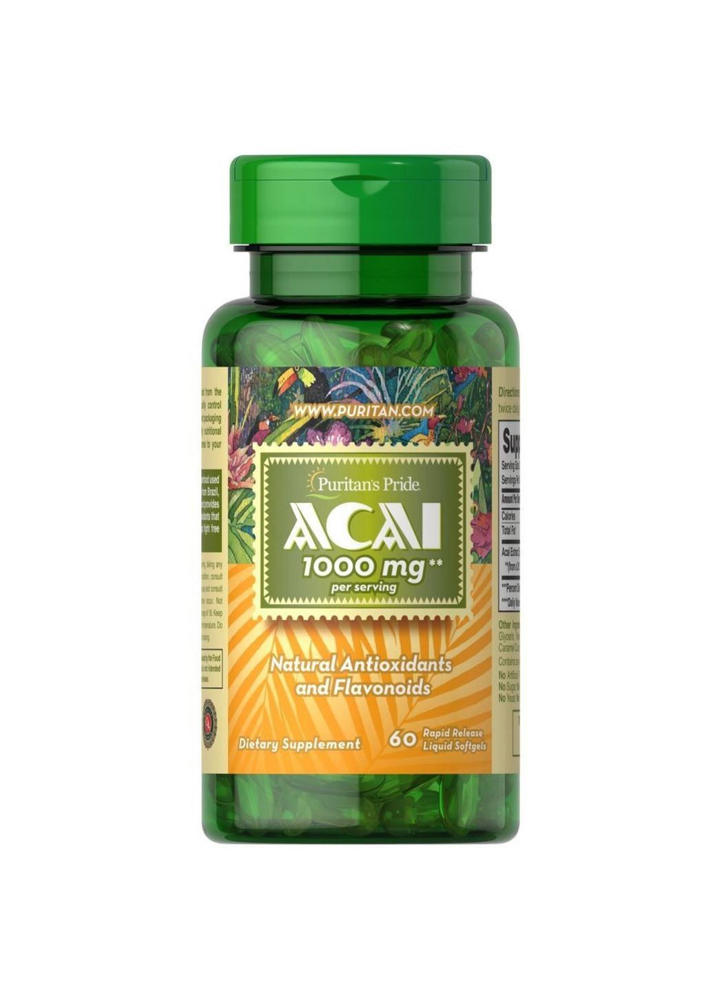 Натуральная добавка Acai 1000 mg, 60 капсул Puritans Pride (293338102)