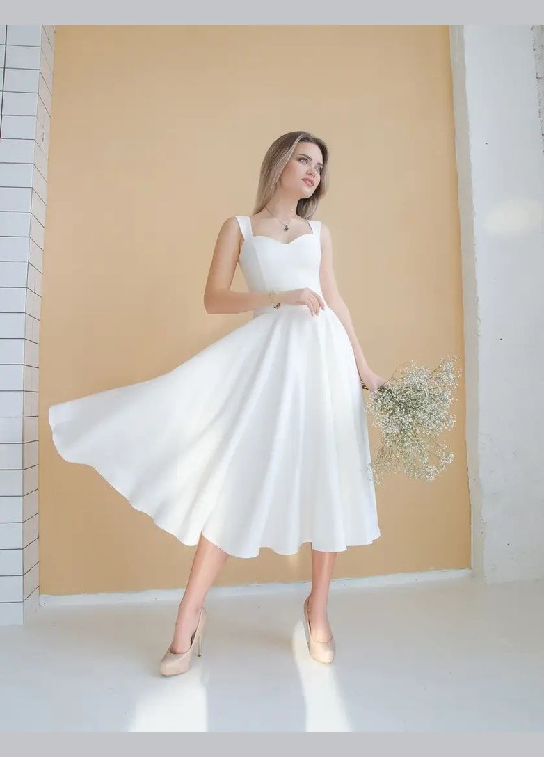 Білий вечірня плаття з спідницею-сонце, а-силует Moon однотонна