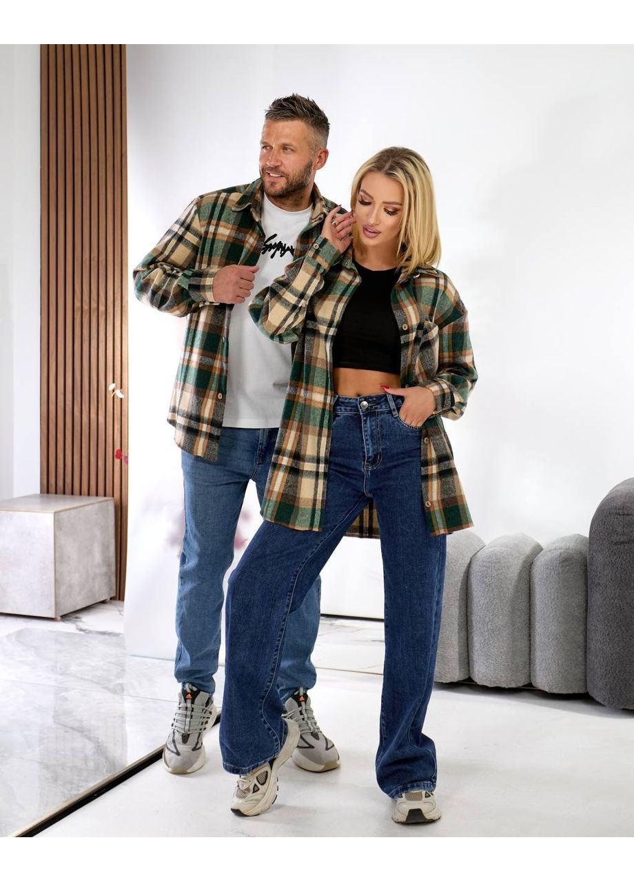 Зеленая кэжуал рубашка в клетку Україна с длинным рукавом