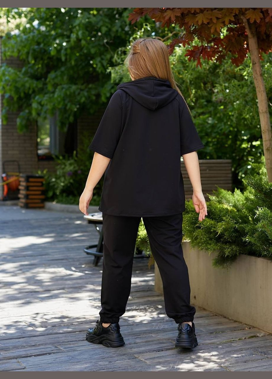 Женский черный спортивный костюм батал летний трикотажный с капюшоном большие размеры Bonita Спортивний костюм (324747452)