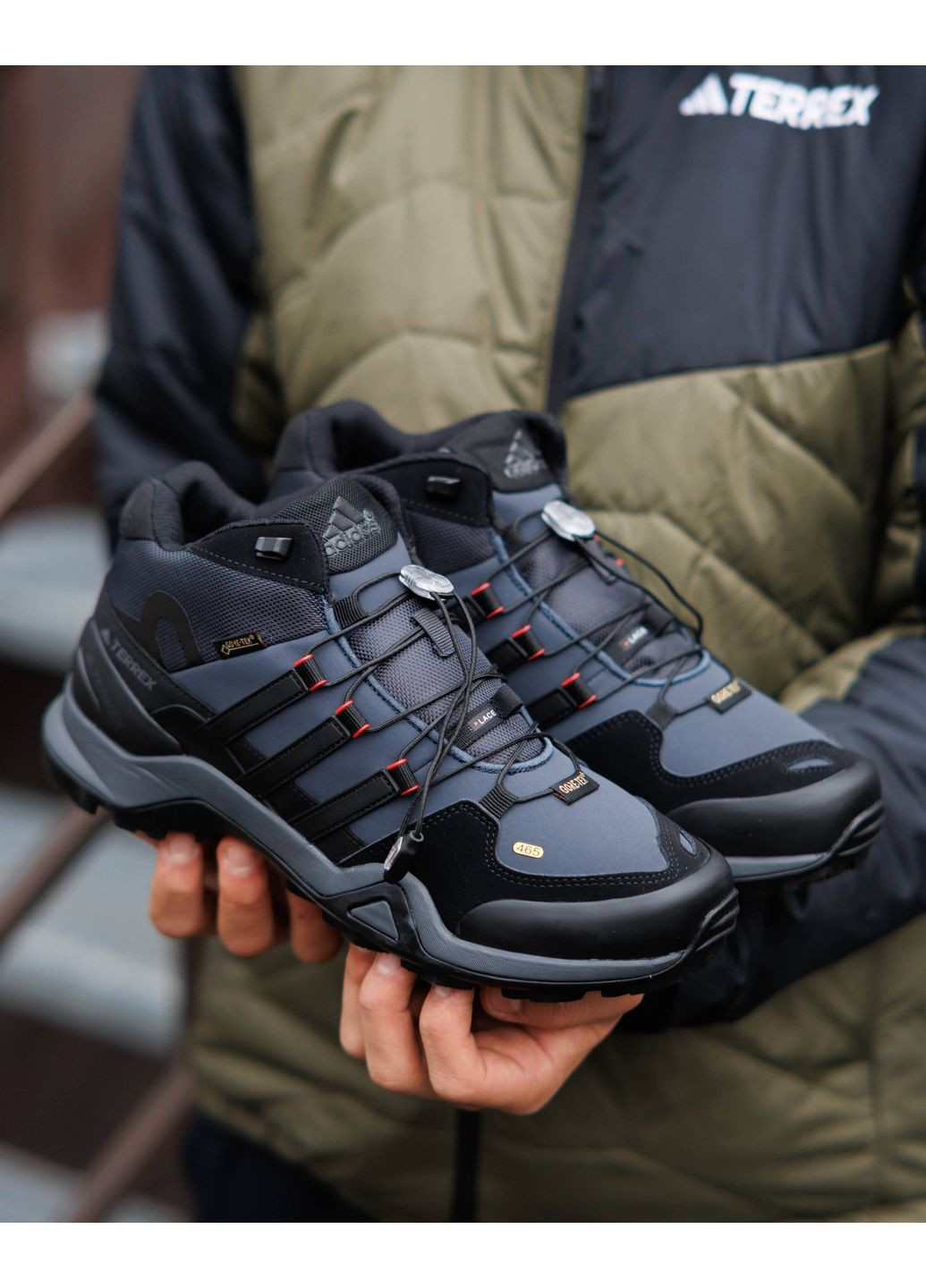 Комбіновані Зимовий зимові водонепроникні чоловічі кросівки adidas terrex fast r mid gore-tex black blue (копія) No Brand