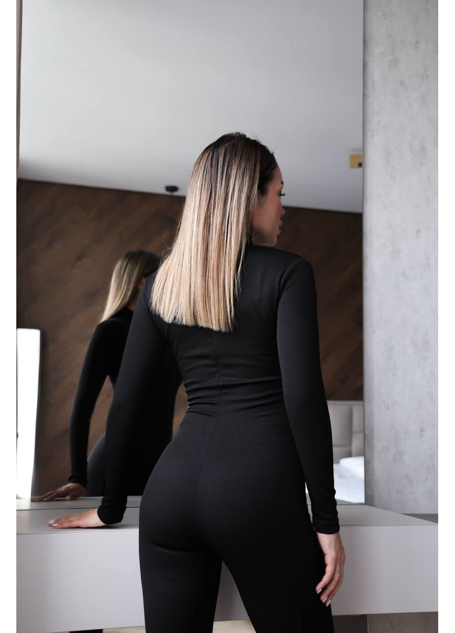 Комбинезон No Brand комбинезон-брюки однотонный чёрный повседневный, кэжуал трикотаж, флис