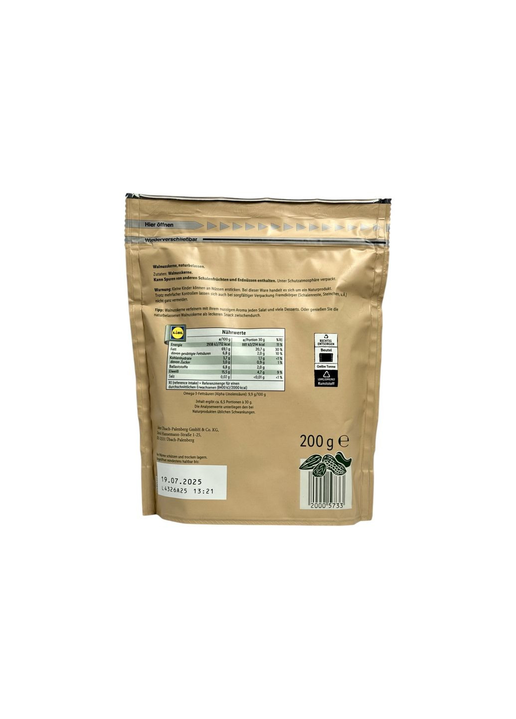 Горіхи волоські натуральні selection naturbelassen, 200 г Alesto (369144655)