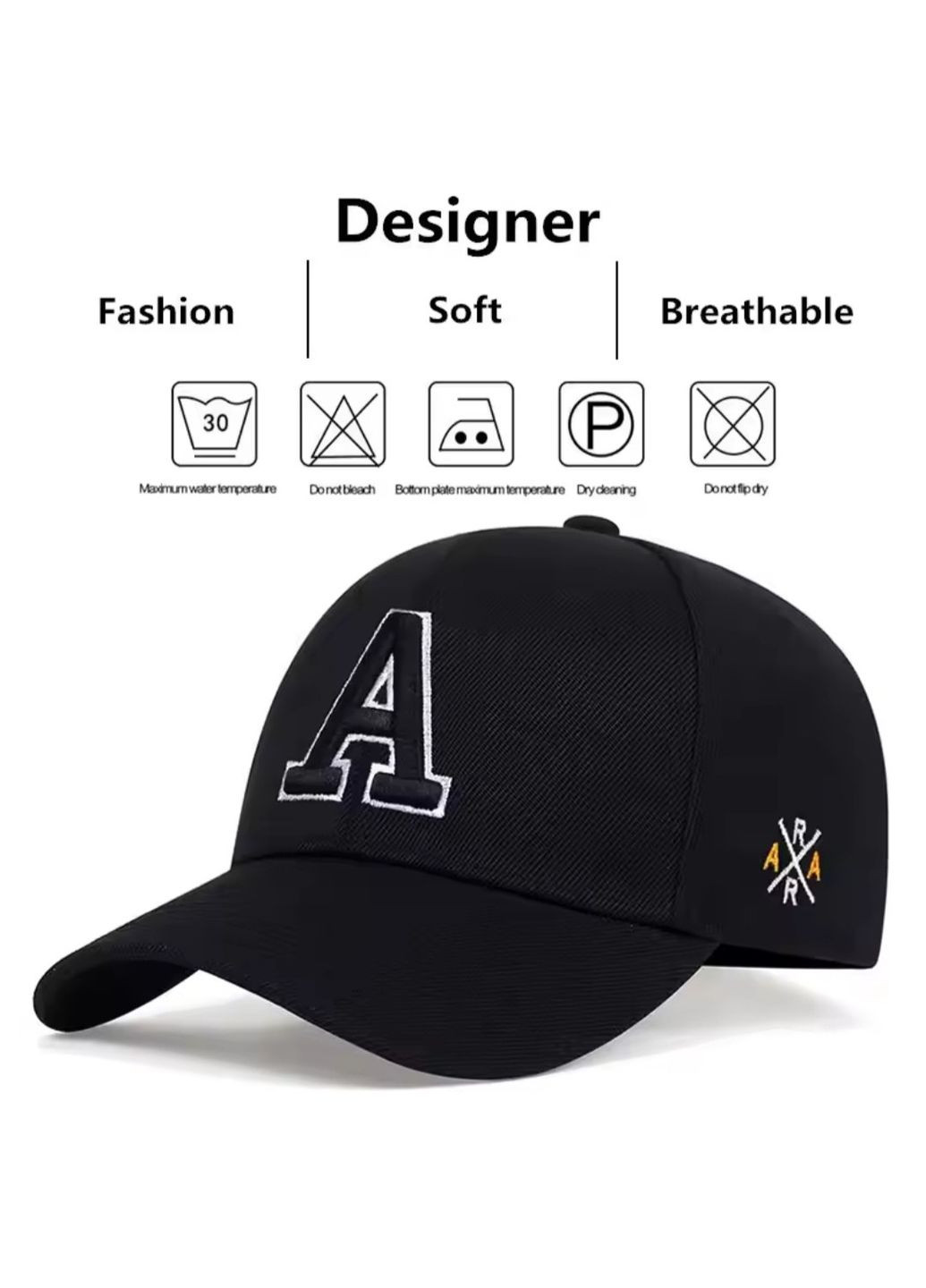 Кепка спортивна з вигнутим козирком, чорна бейсболка з вишитою літерою "А" No Brand (366547179)