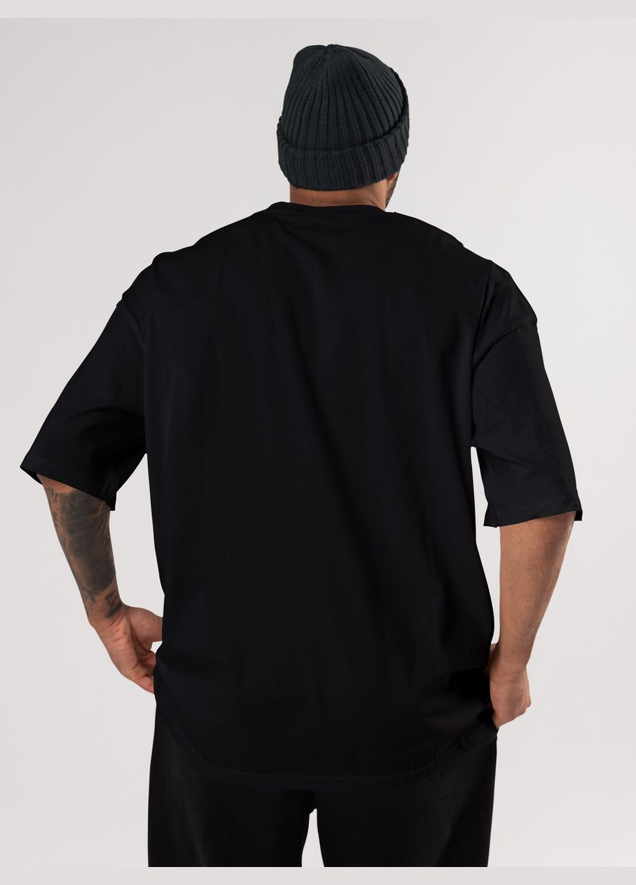 Черная мужская футболка оверсайз urban черная высокая плотность с длинным рукавом Mishe