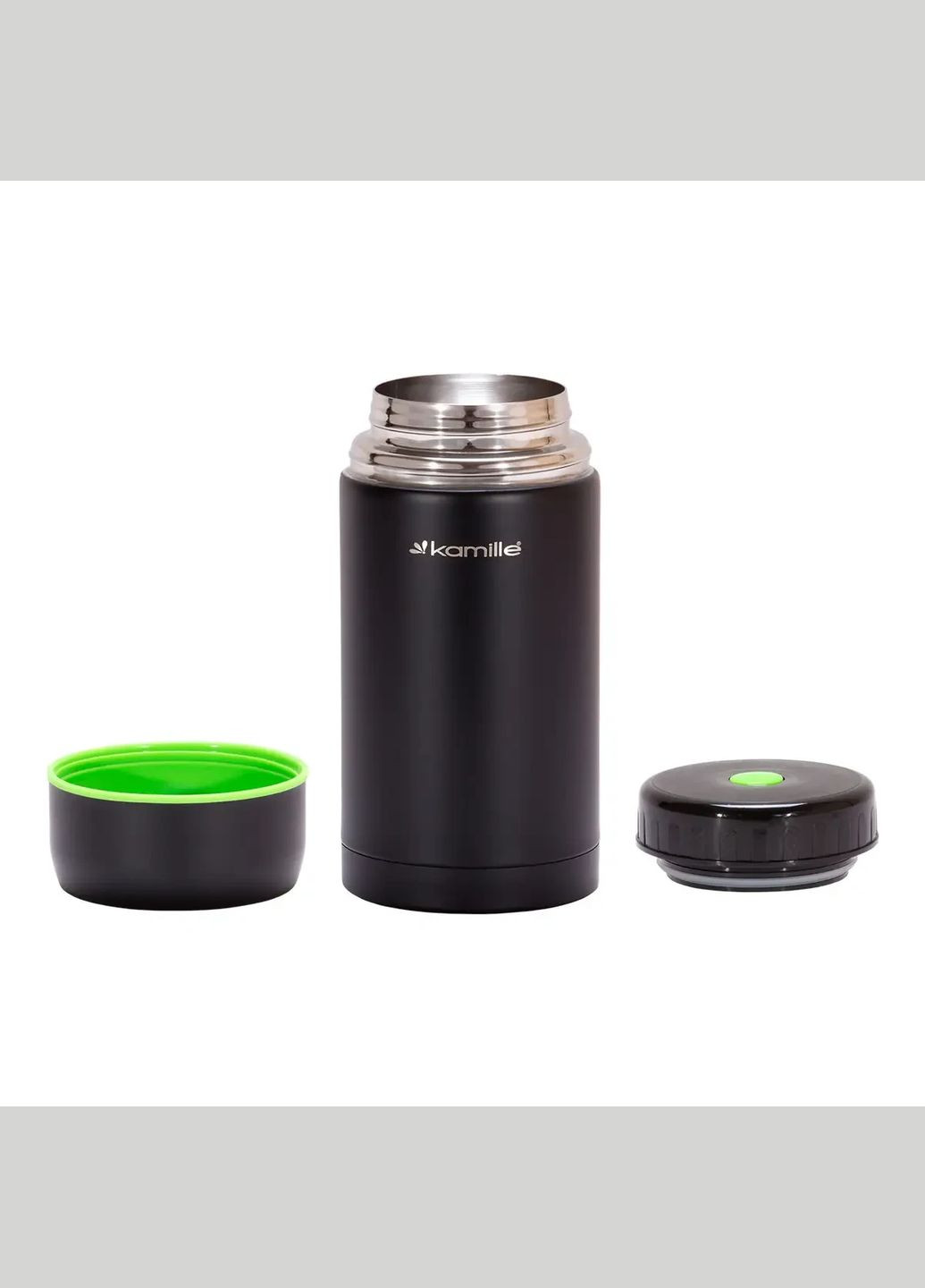 Термос харчовий 1000 мл з нержавіючої сталі Чорний Kamille (316259970)