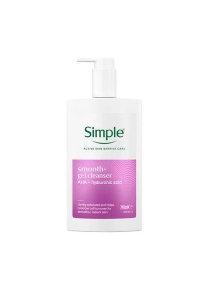 Средство для умывания Smooth + Gel Cleanser AHA + гиалуроновая кислота, 240 мл Simple восстановление, увлажнение (356459454)