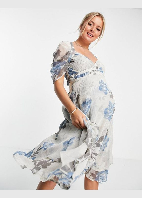 Пудрова сукня міді у квітковий принт для вагітних Asos