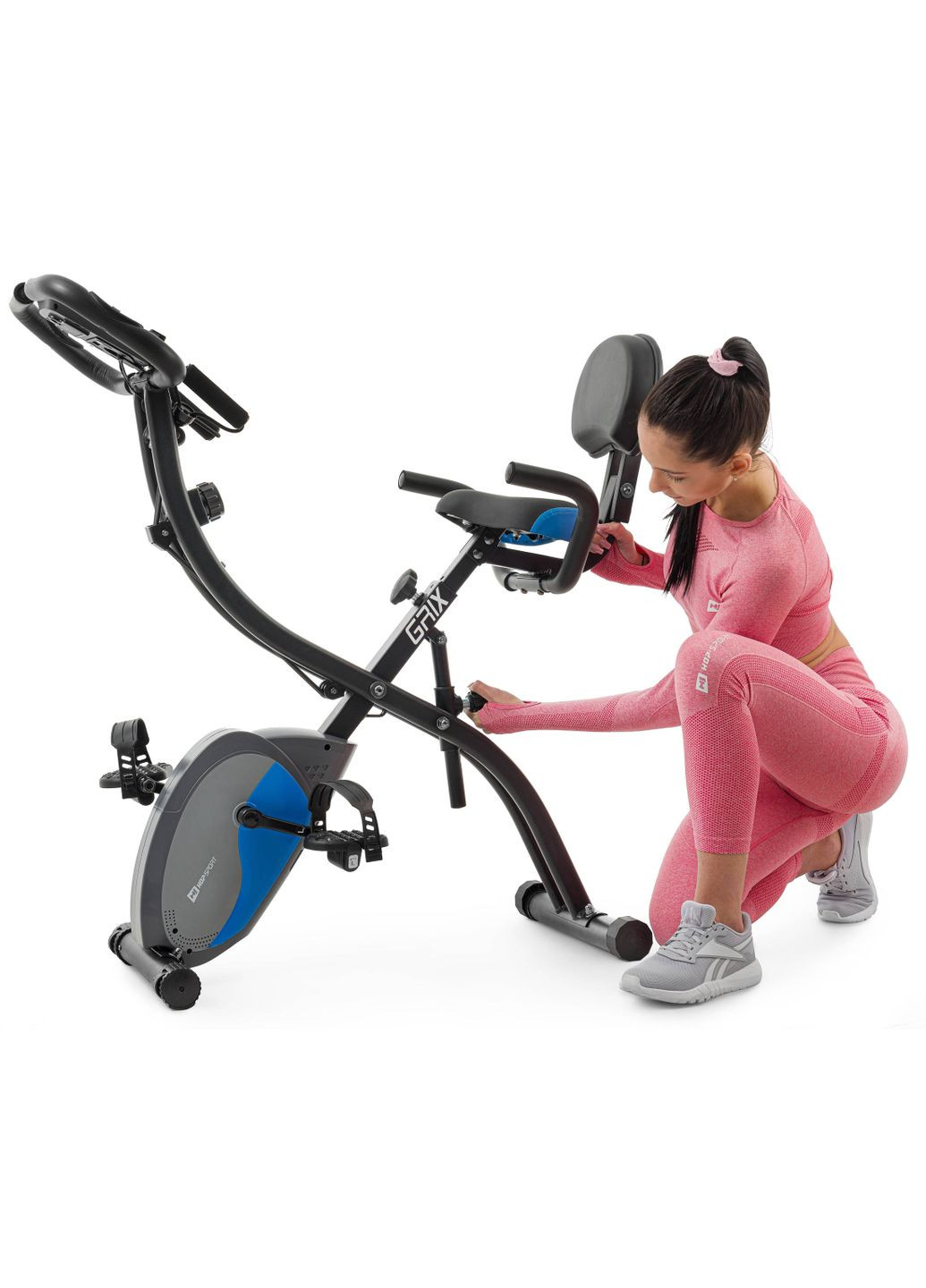 Велотренажер магнітний HS-3010X Grix X-Bike з еспандерами чорно-синій Hop-Sport (361952828)