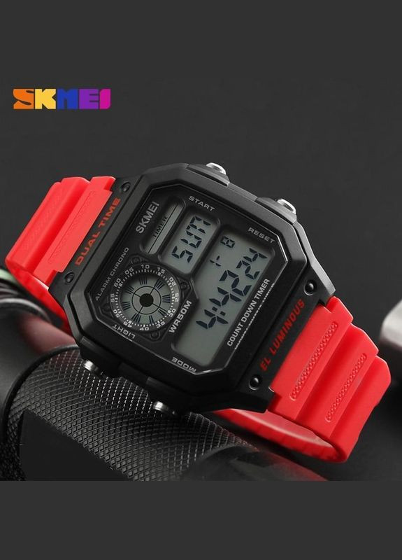 Годинник спортивний водостійкий 1299 (Скмей), колір чорний з червоним ( код: IBW874BR ) Skmei (323139143)