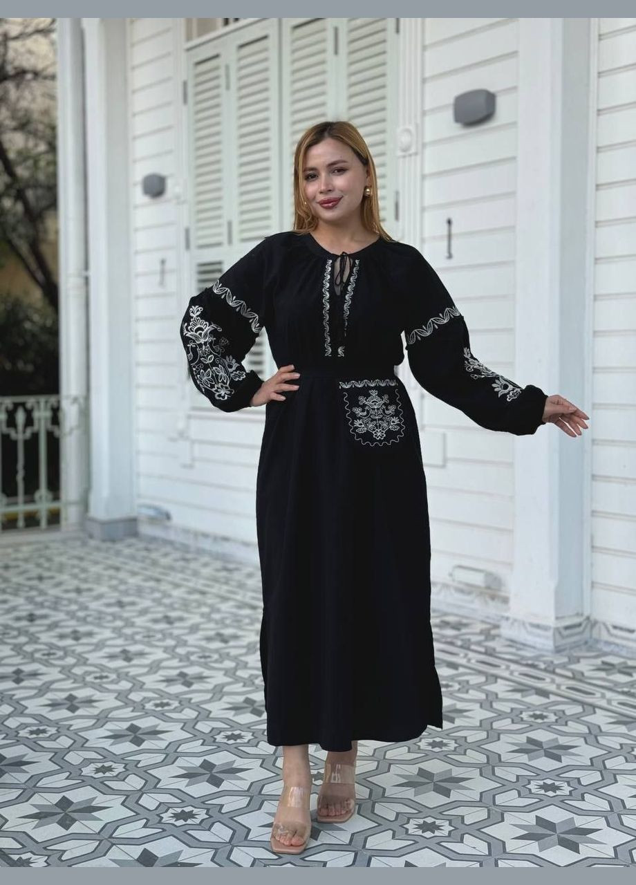 Чорна етнічна сукня в старовинному стилі з карманом гадункою в комплекті Delvinss